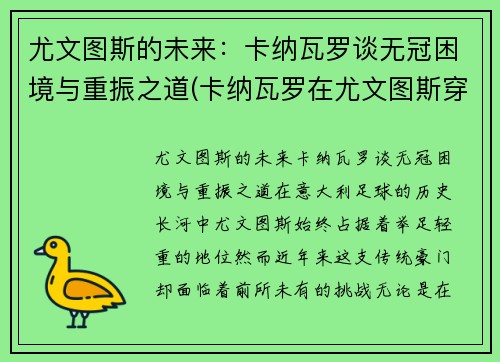 尤文图斯的未来：卡纳瓦罗谈无冠困境与重振之道(卡纳瓦罗在尤文图斯穿几号)