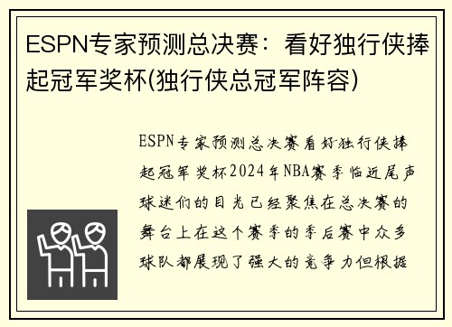 ESPN专家预测总决赛：看好独行侠捧起冠军奖杯(独行侠总冠军阵容)