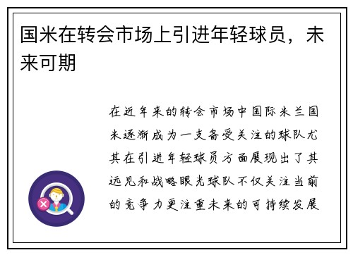 国米在转会市场上引进年轻球员，未来可期
